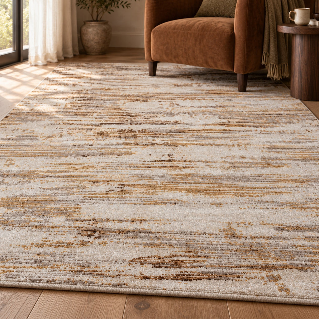 Tapis Ambre ivoire et ocre — vue rapprochée en situation