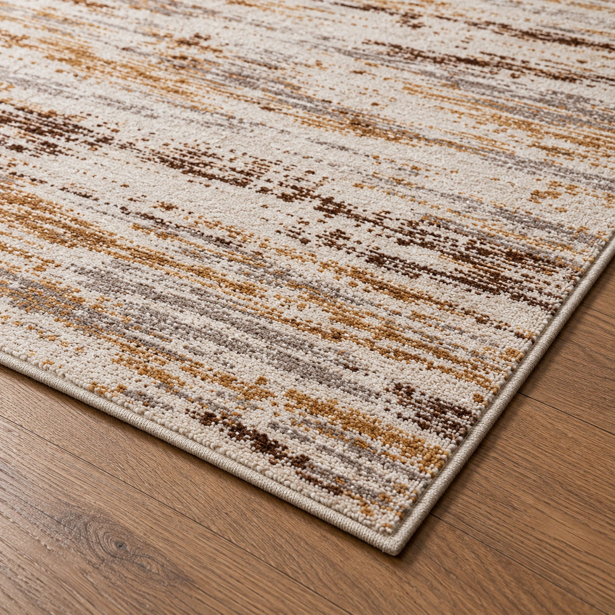 Tapis Ambre ivoire et ocre — détail de la bordure et de l'épaisseur