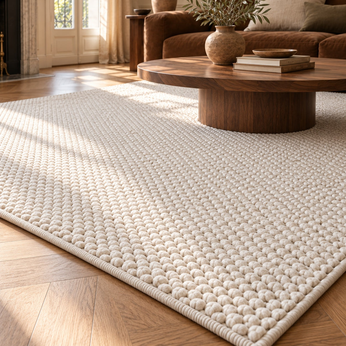 Tapis Craie blanc craie — vue rapprochée en situation