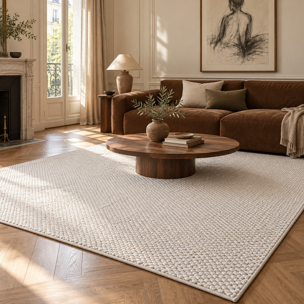 Tapis Craie blanc craie — dans un salon