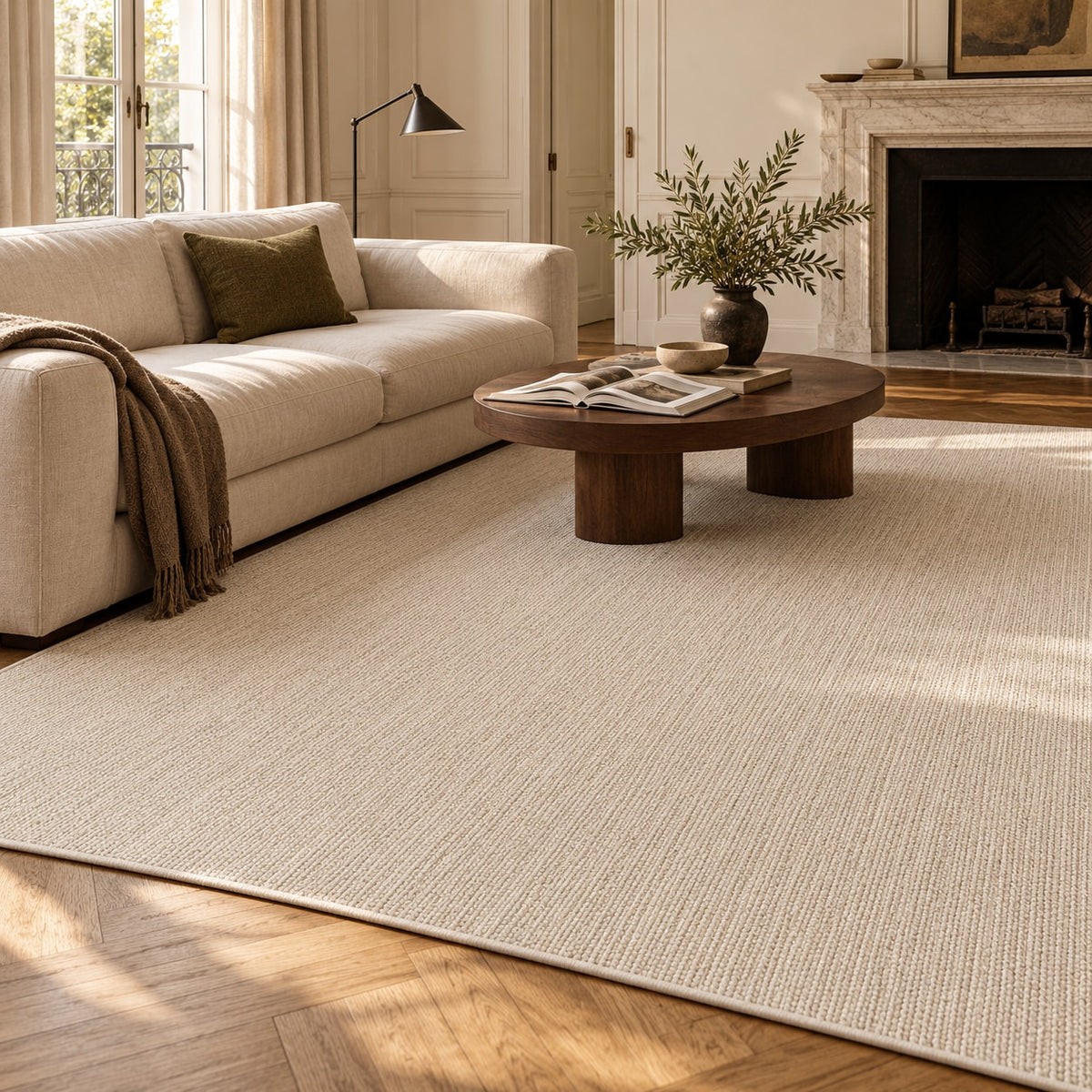 Tapis Dune ivoire — dans un salon