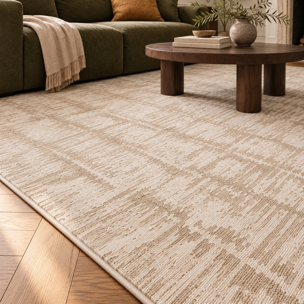 Tapis Écorce beige — vue rapprochée en situation