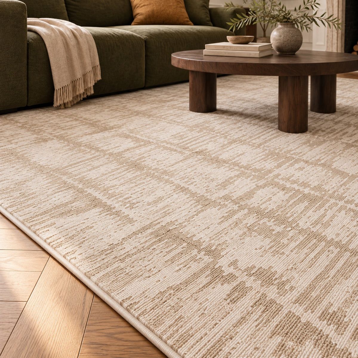 Tapis Écorce beige — vue rapprochée en situation