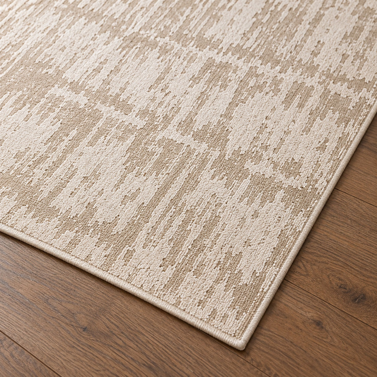 Tapis Écorce beige — détail de la bordure et de l'épaisseur
