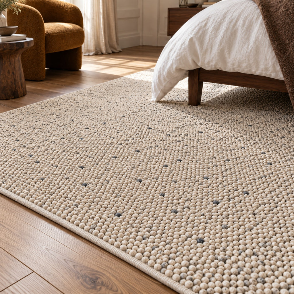 Tapis Galet beige moucheté — vue rapprochée en situation