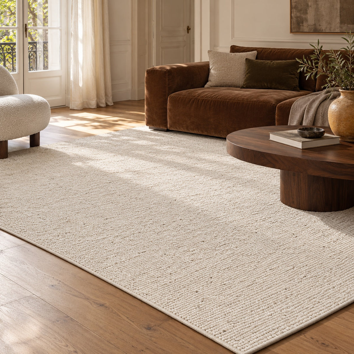 Tapis Grès écru chiné — dans un salon