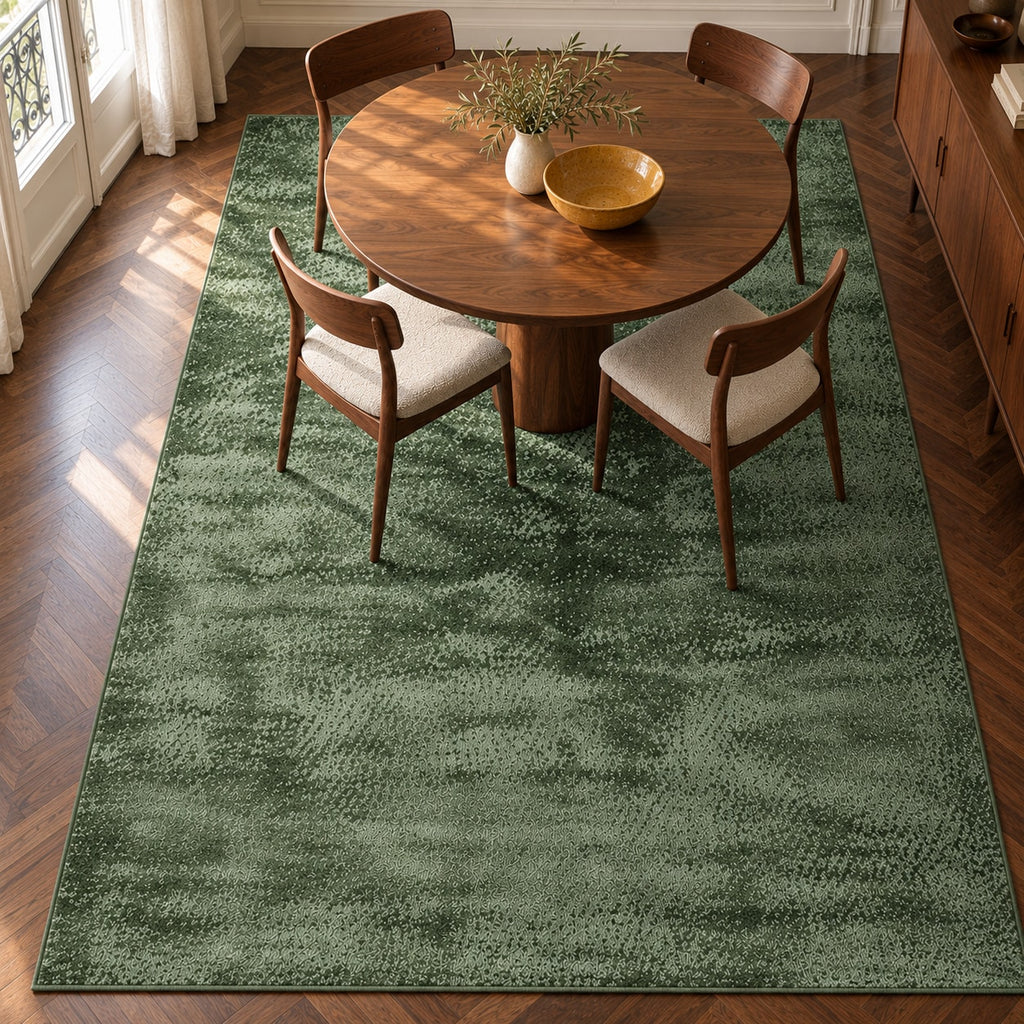Tapis Lichen vert mousse — vue de haut dans un salon