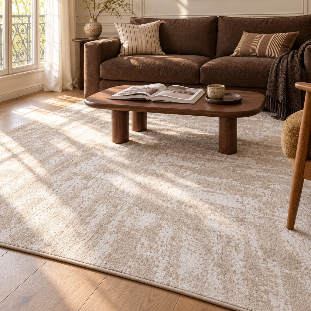 Tapis Nacre sable doré — vue rapprochée en situation