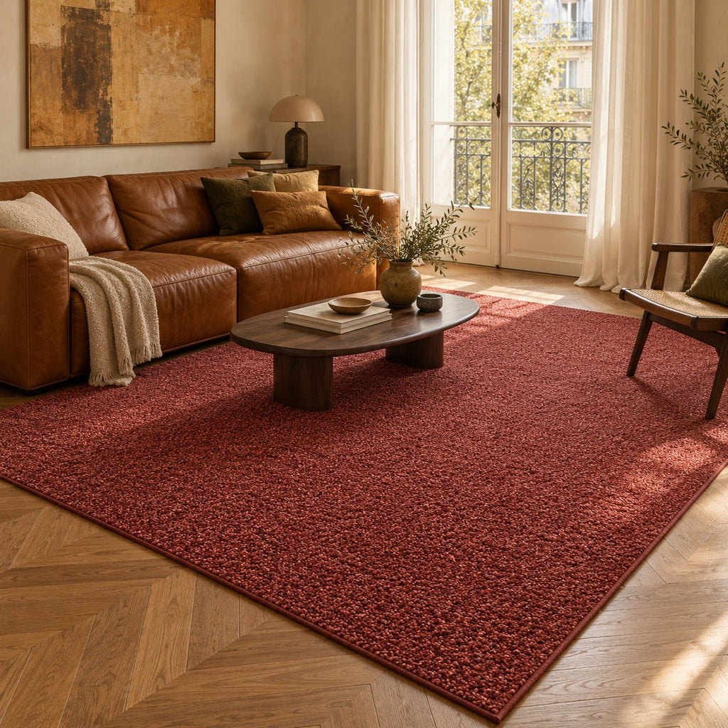 Tapis Pinède rouge rouille — dans un salon