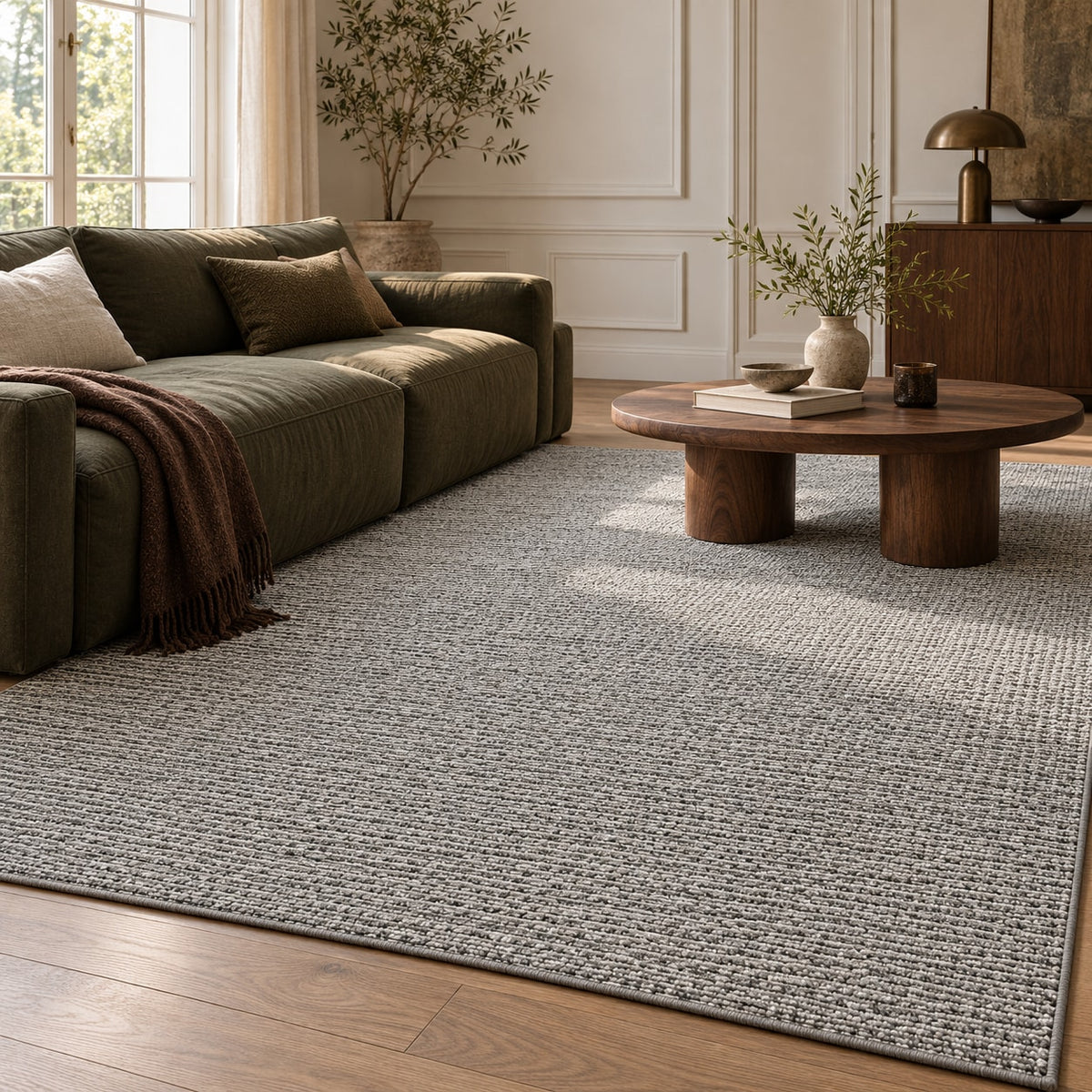 Tapis Silex gris chiné — dans un salon