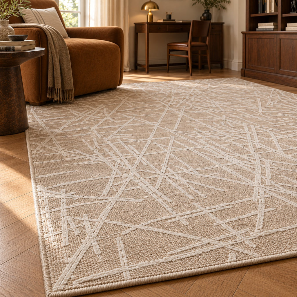 Tapis Tracé beige — vue rapprochée en situation